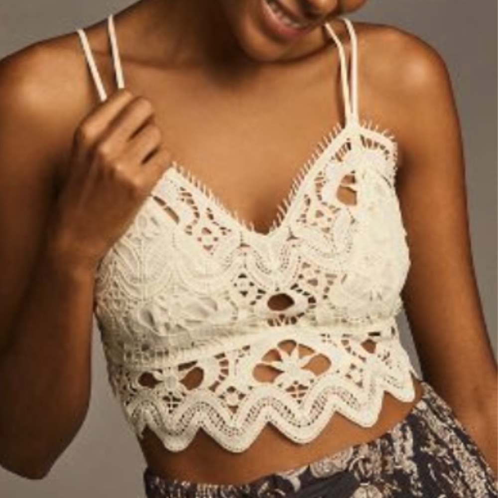 Anthropologie crop top Viviette XS NEW cream lace fairy coquette romantic